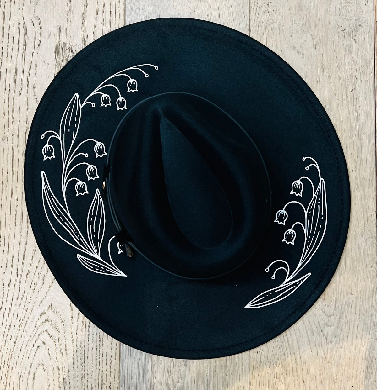 Vegan Felt Hat - XL Brim - Large Lily of the Valley