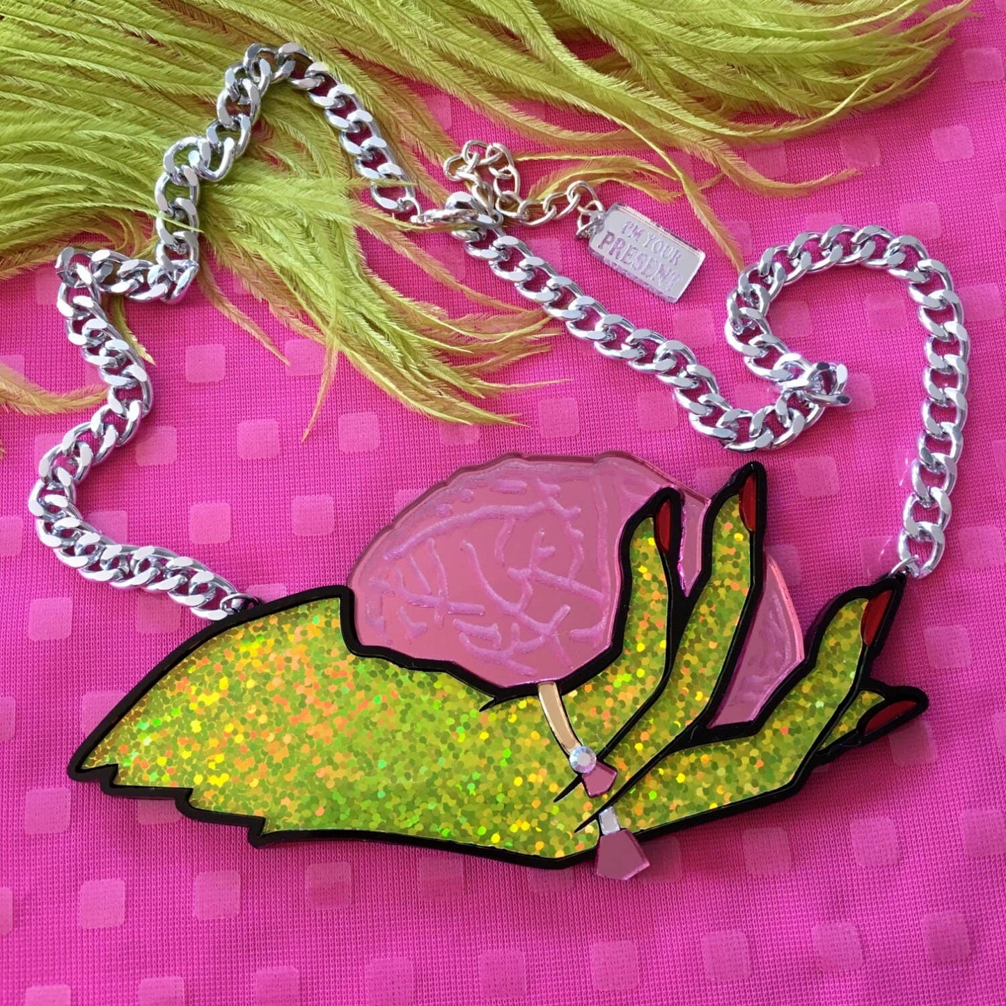 Brains And Beauty Zombie Hand Acrylic Statement Necklace