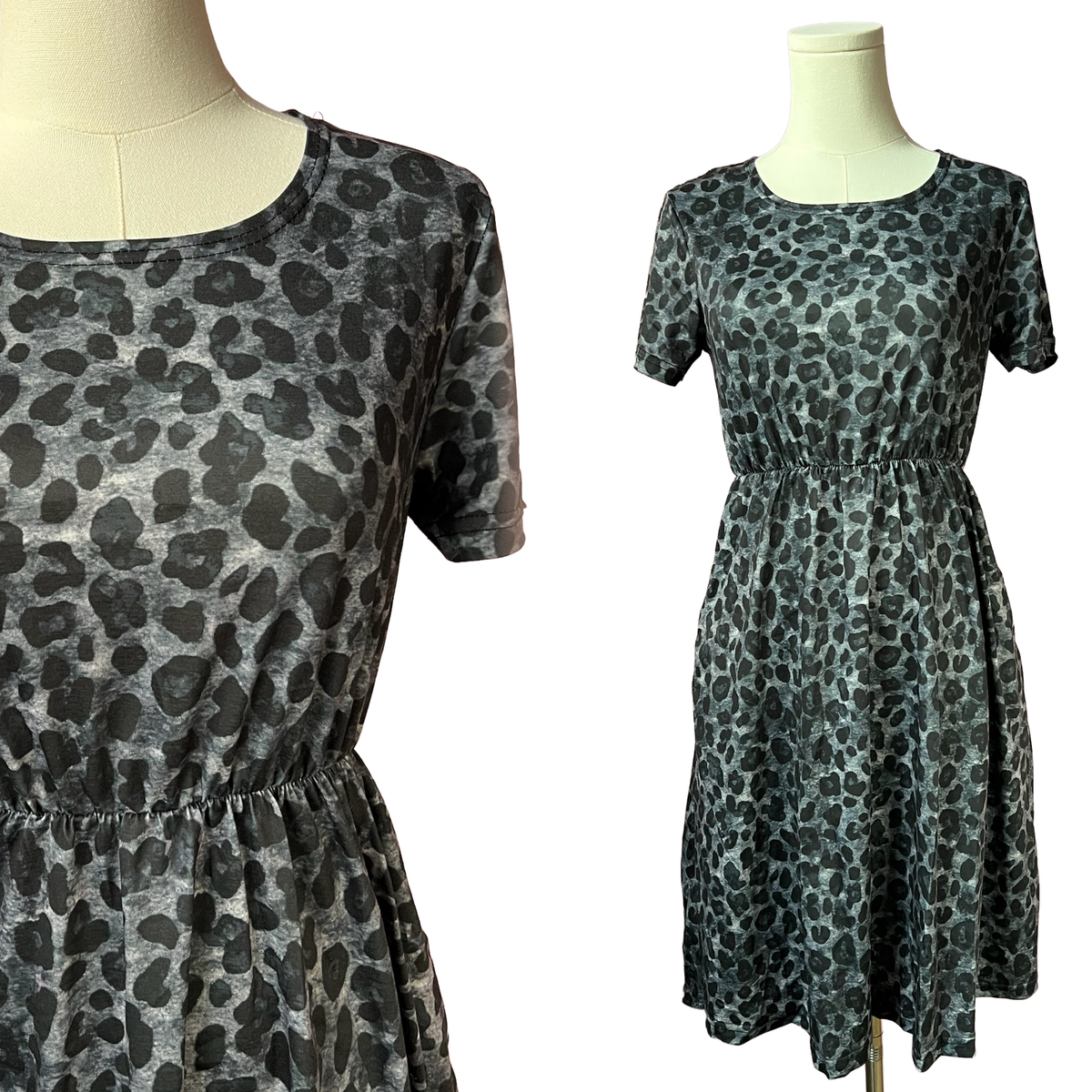 T-shirt Dress - Black Leopard