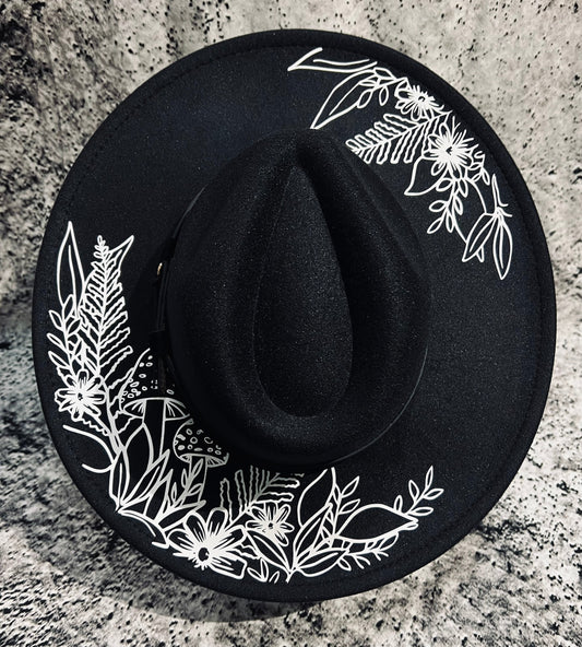 Vegan Felt Hat - XL Brim - Cottage Floral