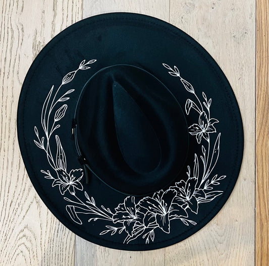 Vegan Felt Hat - XL Brim - Lilies
