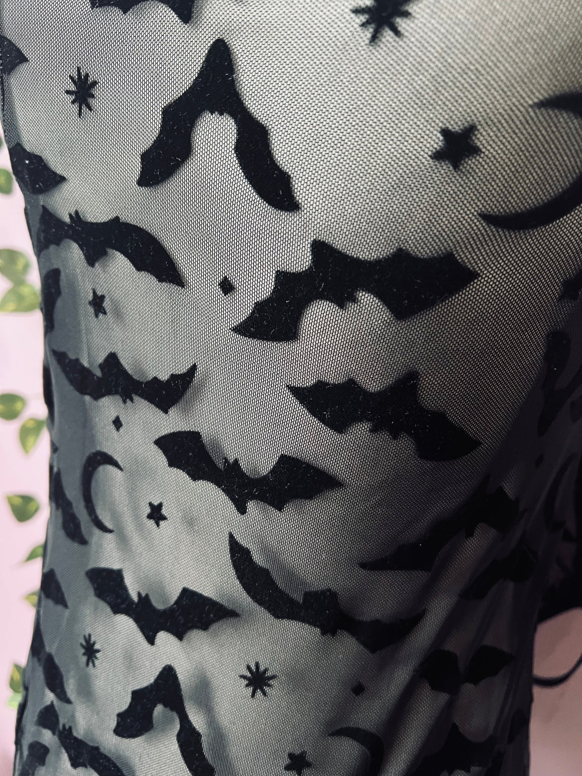 Sheer Hourglass Maxi Dress - Velvet Flocked Bats - READY TO SHIP!