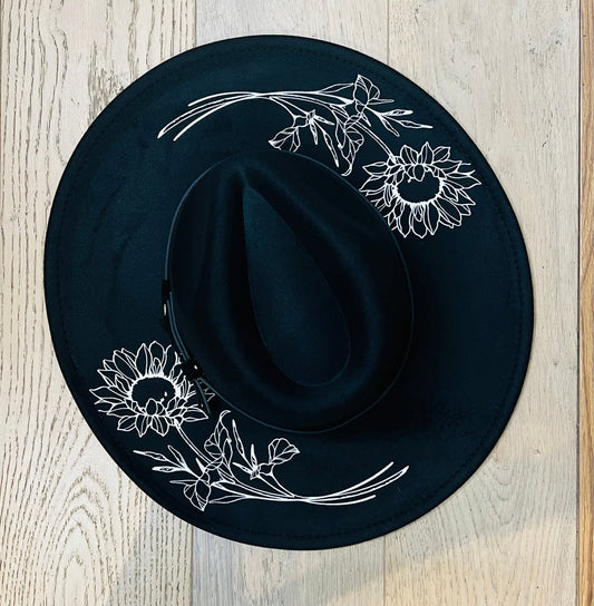 Vegan Felt Hat - XL Brim - Sunflowers