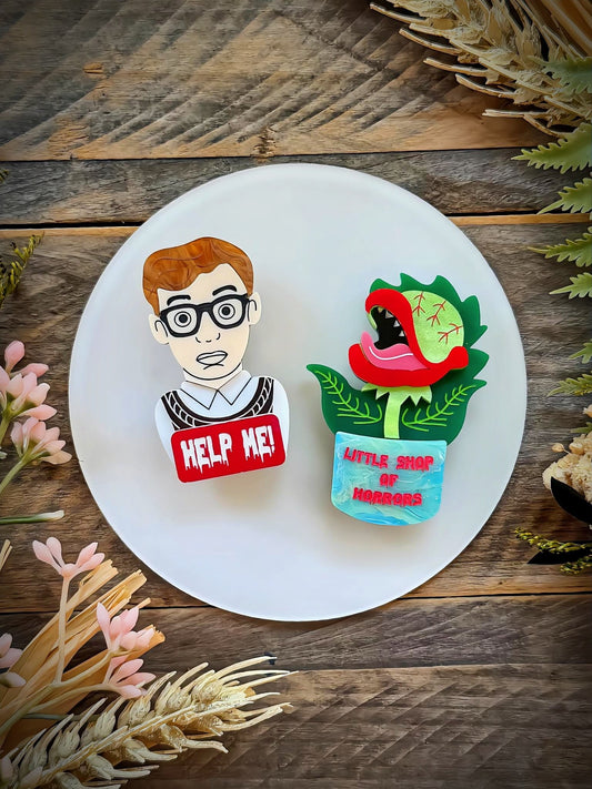 Little Shop of Horrors Brooch Set - Plant Monster Halloween Statement Pin Set