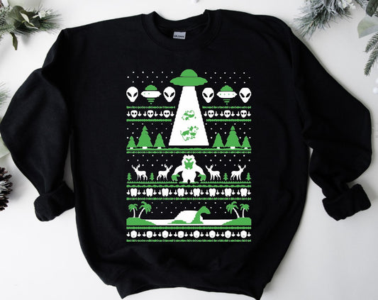 Ugly Christmas Sweater - Cryptids - Available in T-Shirt, Pullover, Hoodie, Tank or Long Sleeve