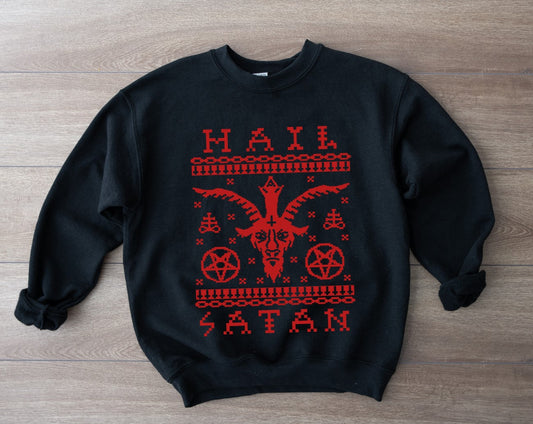 Ugly Christmas Sweater - Hail Satan - Available in T-Shirt, Pullover, Hoodie, Tank or Long Sleeve