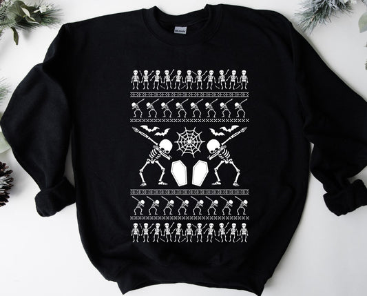 Ugly Christmas Sweater - Skelly Dance - Available in T-Shirt, Pullover, Hoodie, Tank or Long Sleeve
