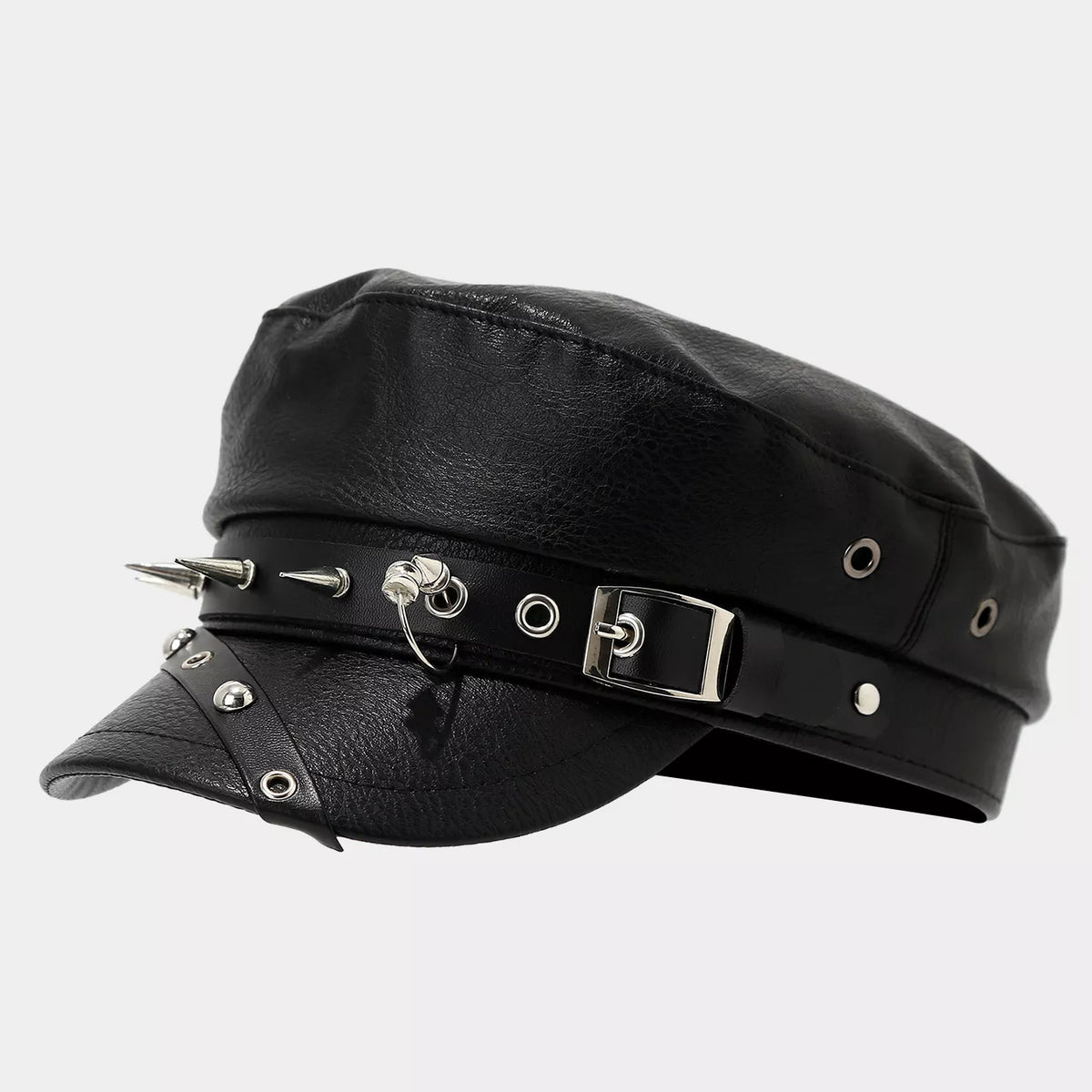 Studded Embellished Faux Leather Hat