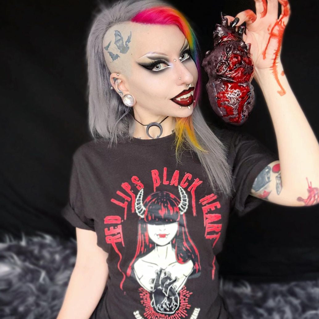 Red Lips Black Heart T-Shirt