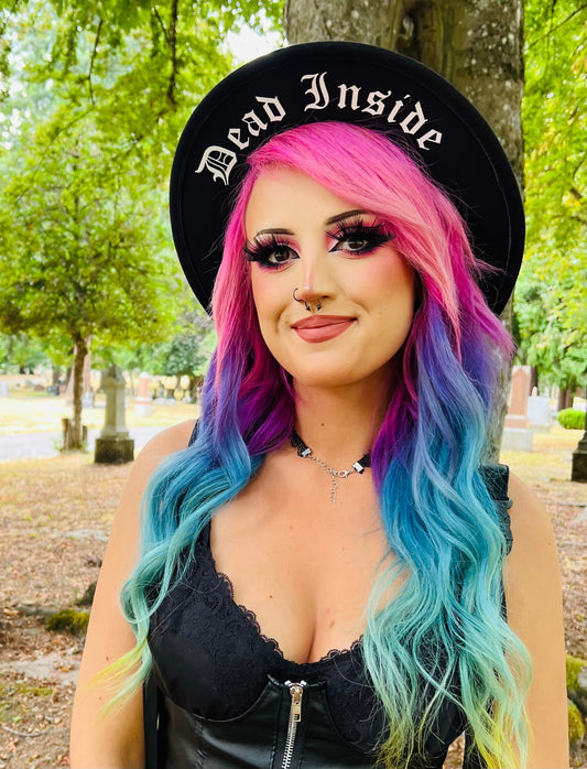 Vegan Felt Wide Brim Hat - "Dead Inside" - Gothic
