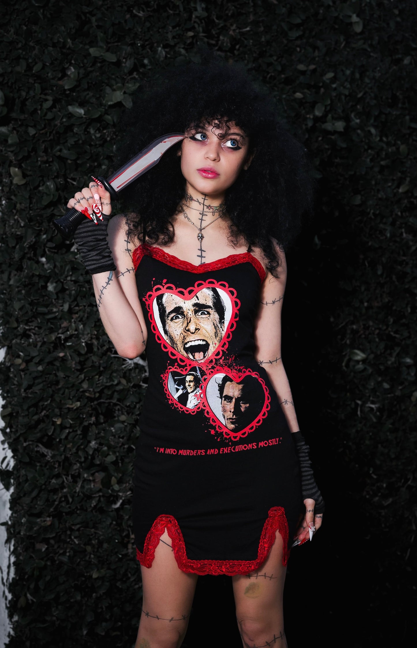 American Psycho Slit Red Lace Dress