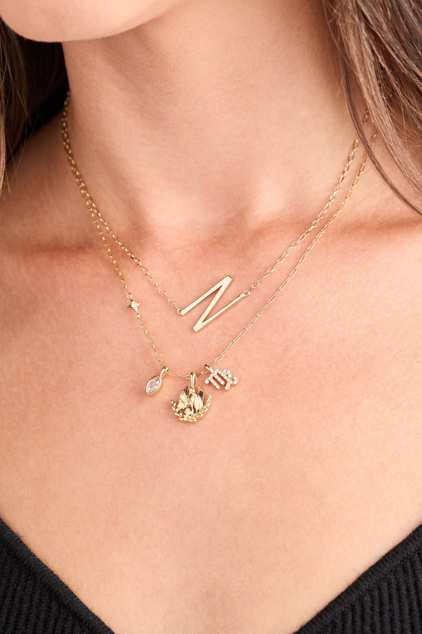 Virgo Zodiac Charm Cluster Necklace