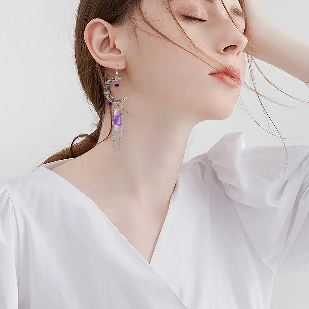 Amethyst Crescent Moon Earrings