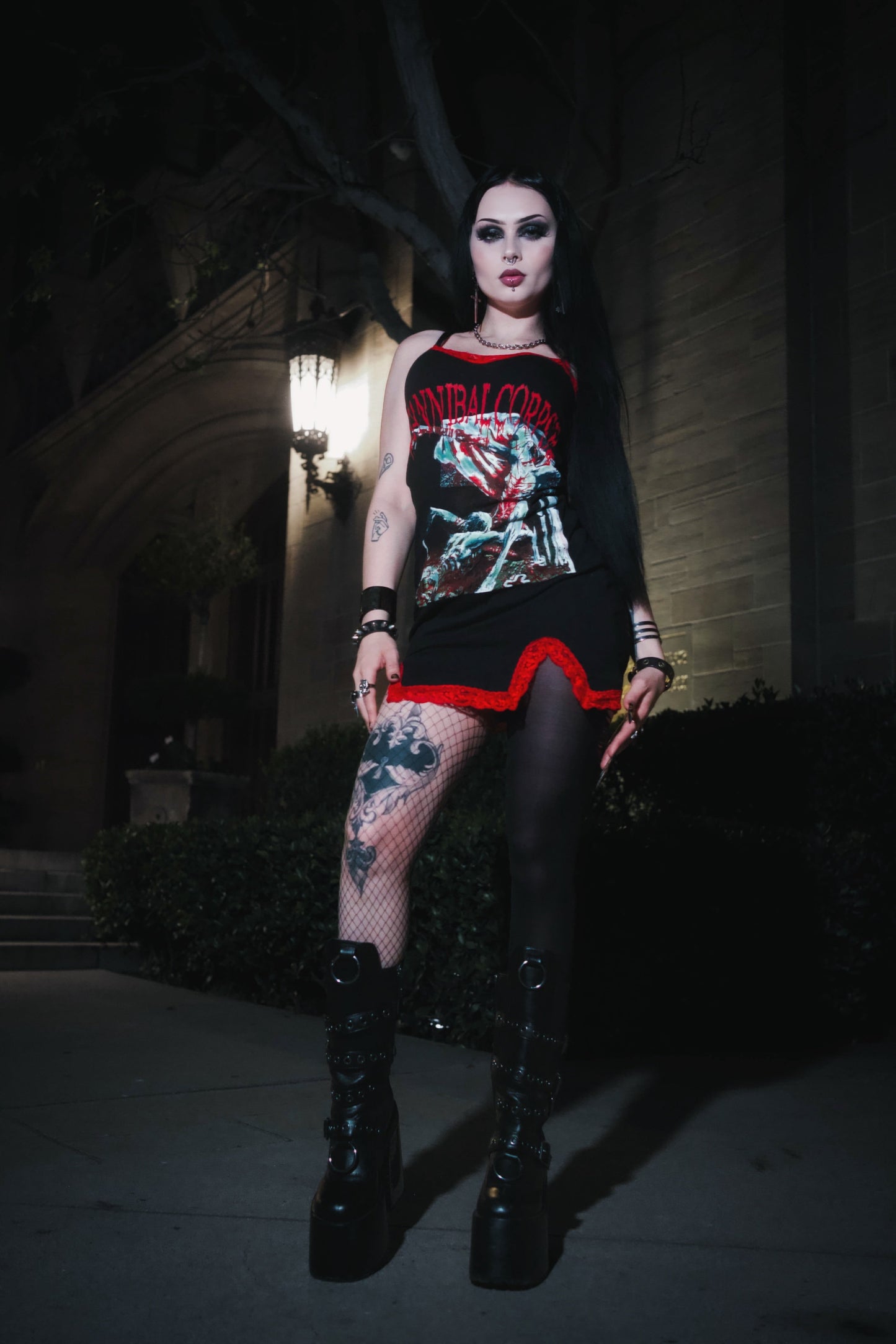 Cannibal Corpse Slit Red Lace Dress