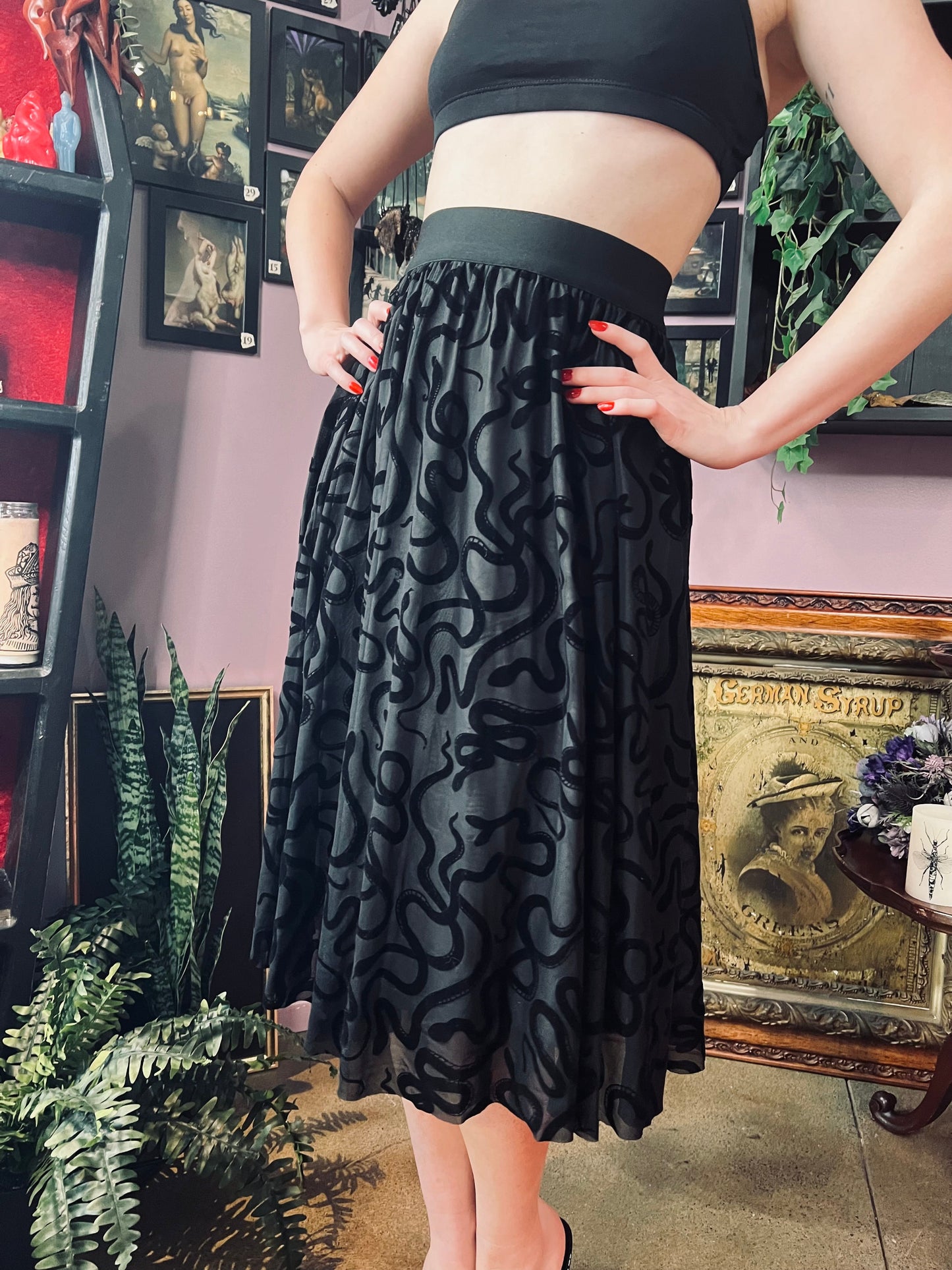 The Serpentine Skirt  - Velvet Snake Flocked Full SKIRT - READY TO SHIP