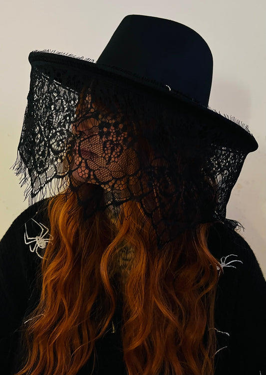 Vegan Felt Hat - Mourning Collection - Funeral Lace