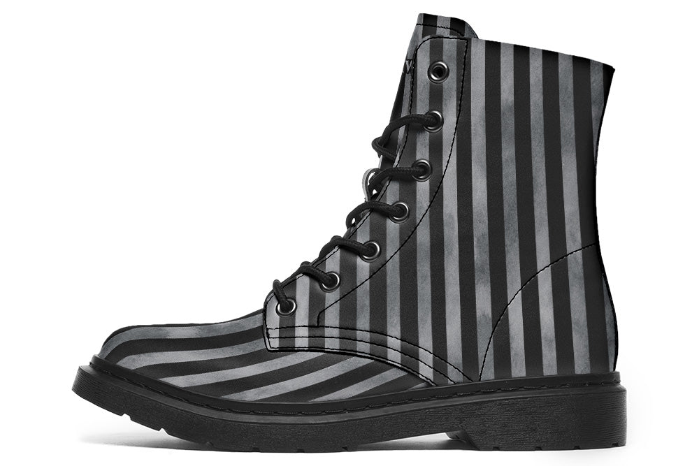 Vegan Ankle Boots - Distressed Stripes - Charcoal/Black