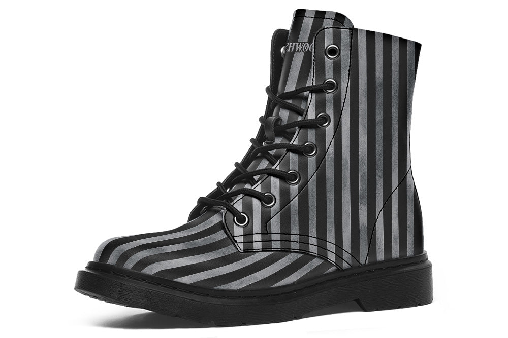 Vegan Ankle Boots - Distressed Stripes - Charcoal/Black