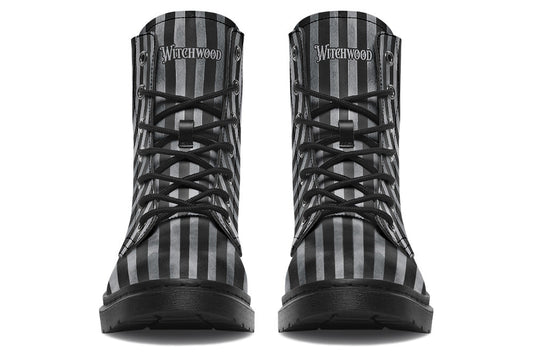 Vegan Ankle Boots - Distressed Stripes - Charcoal/Black