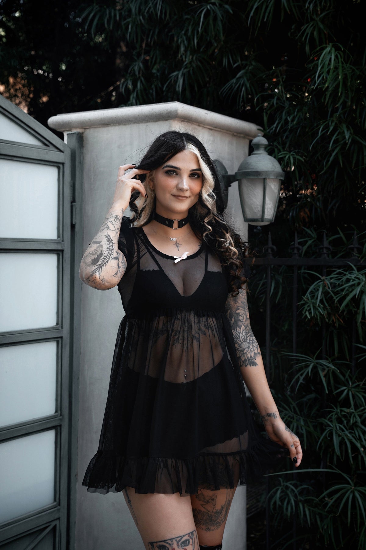 Midnight Mesh Babydoll Dress