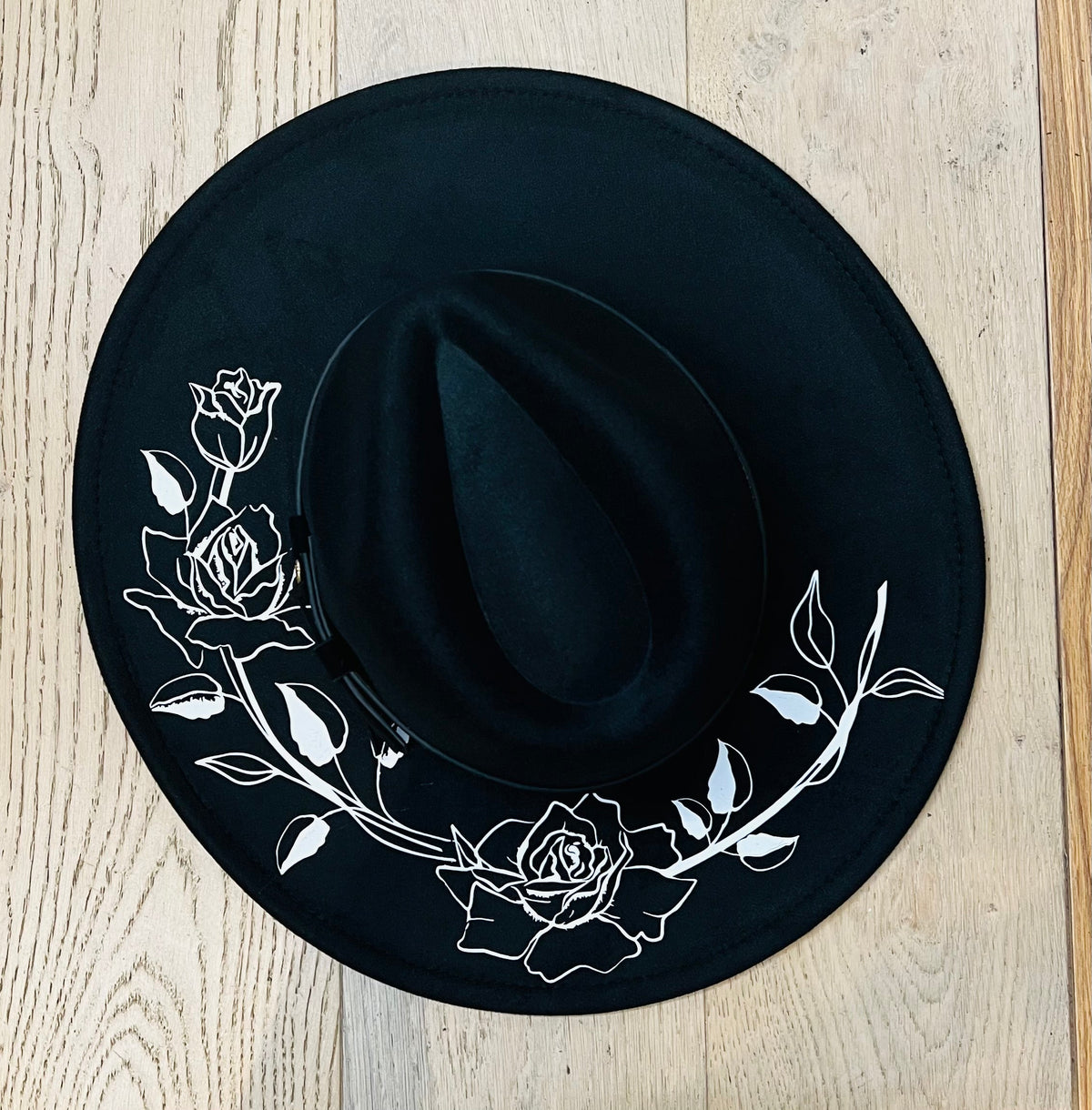 Vegan Felt Hat - XL Brim - Large Roses