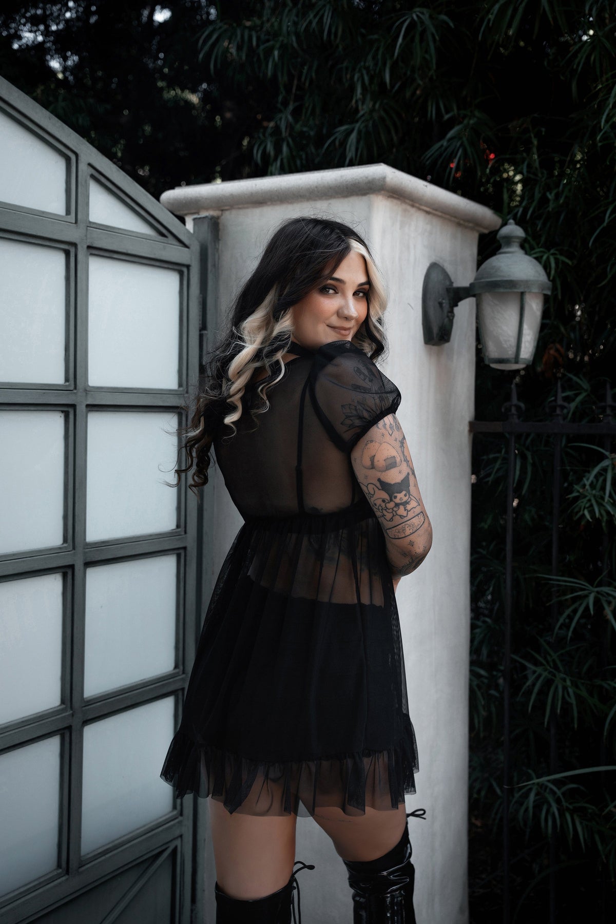 Midnight Mesh Babydoll Dress