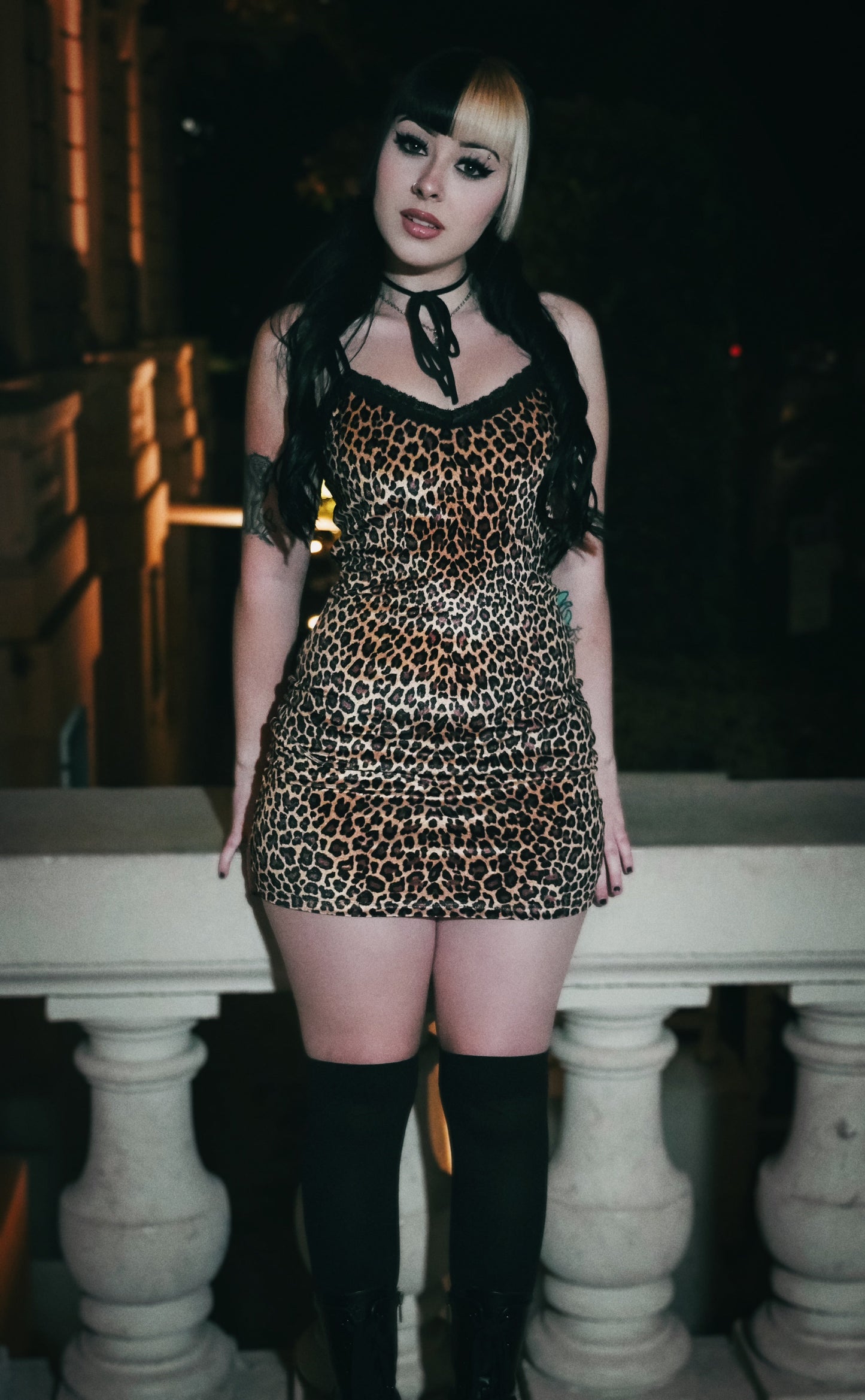 Leopard Velvet Lace Strap Dress