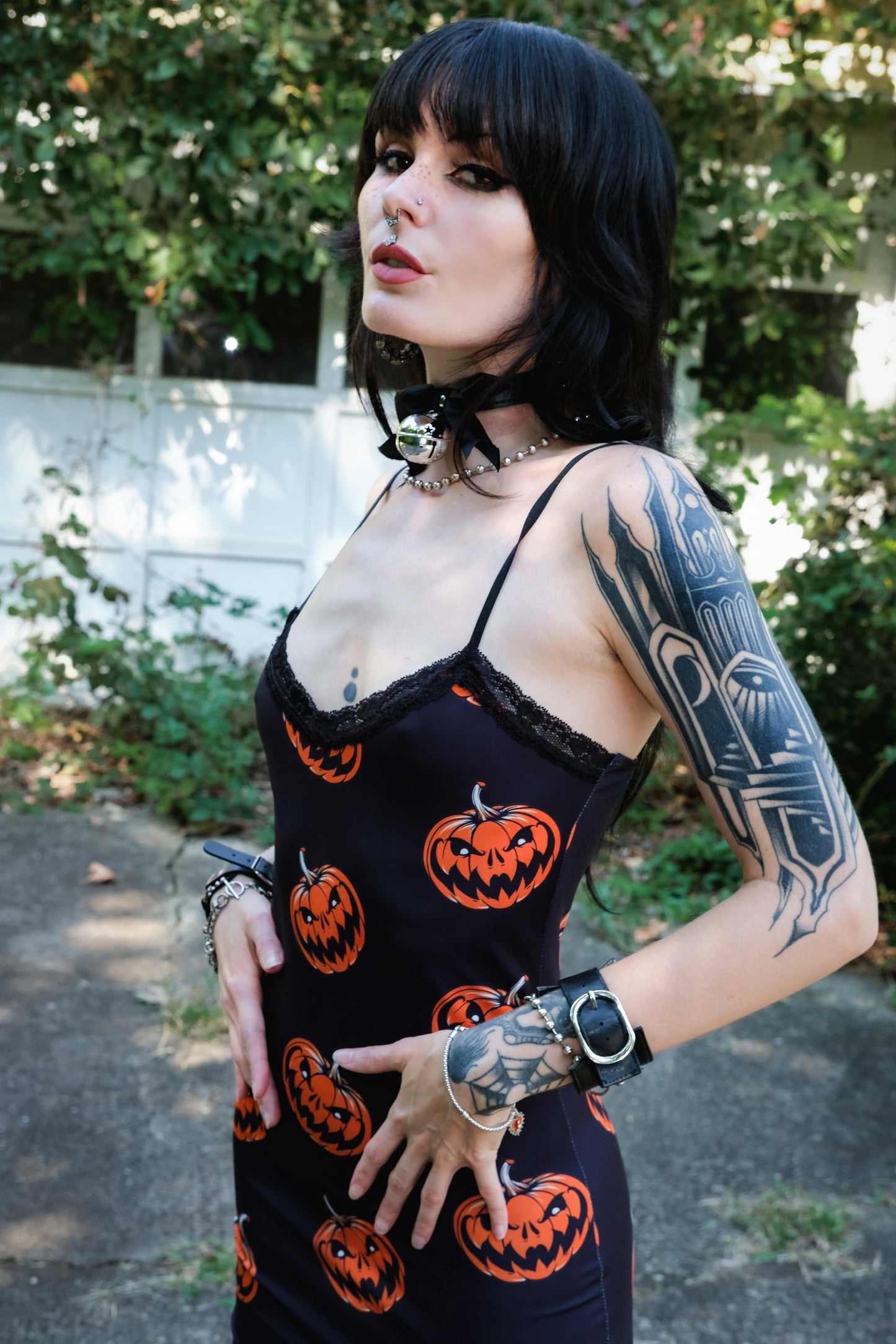 Pumpkins Print Lace Strap Dress