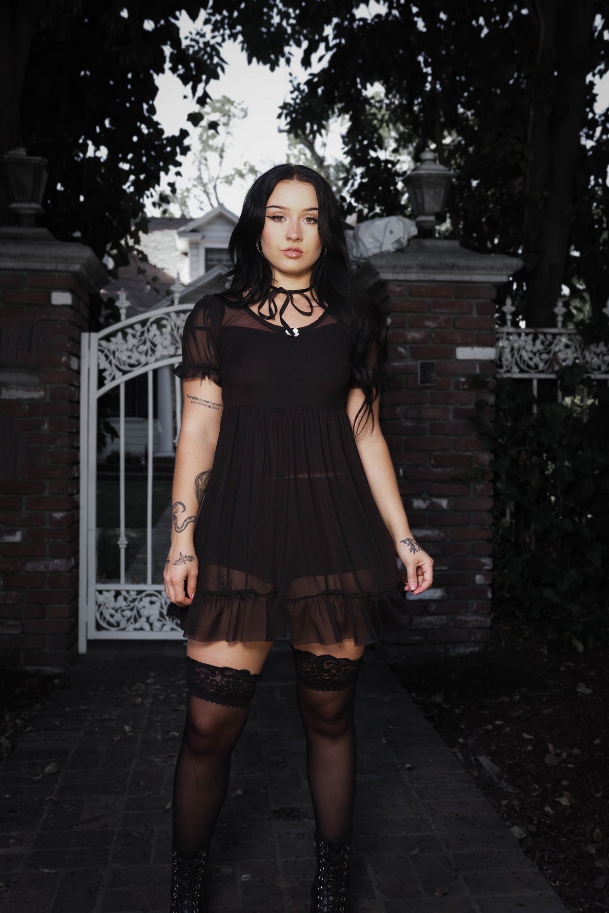 Midnight Mesh Babydoll Dress