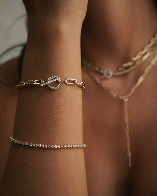 14k Gold Large Open Link Chain Bracelet with Diamond Toggle