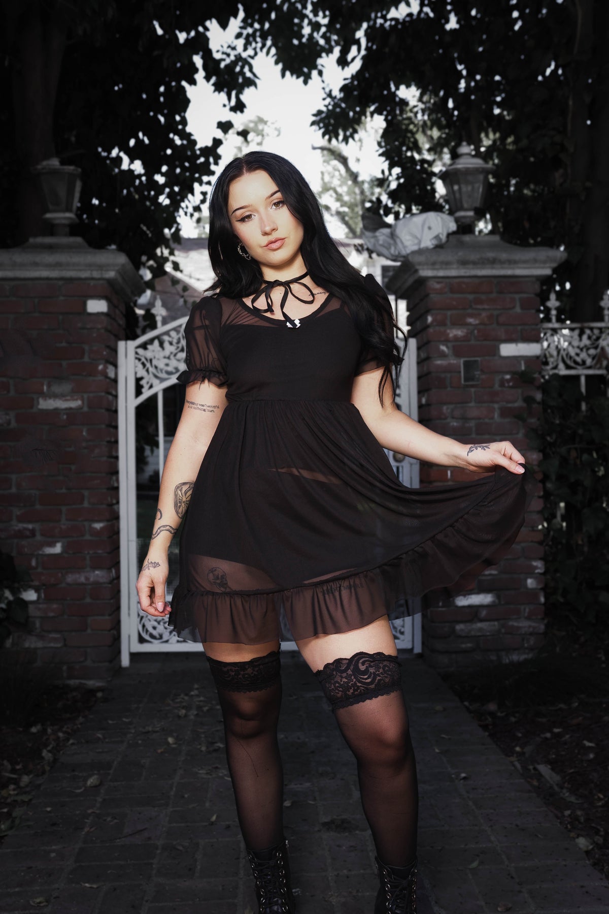 Midnight Mesh Babydoll Dress