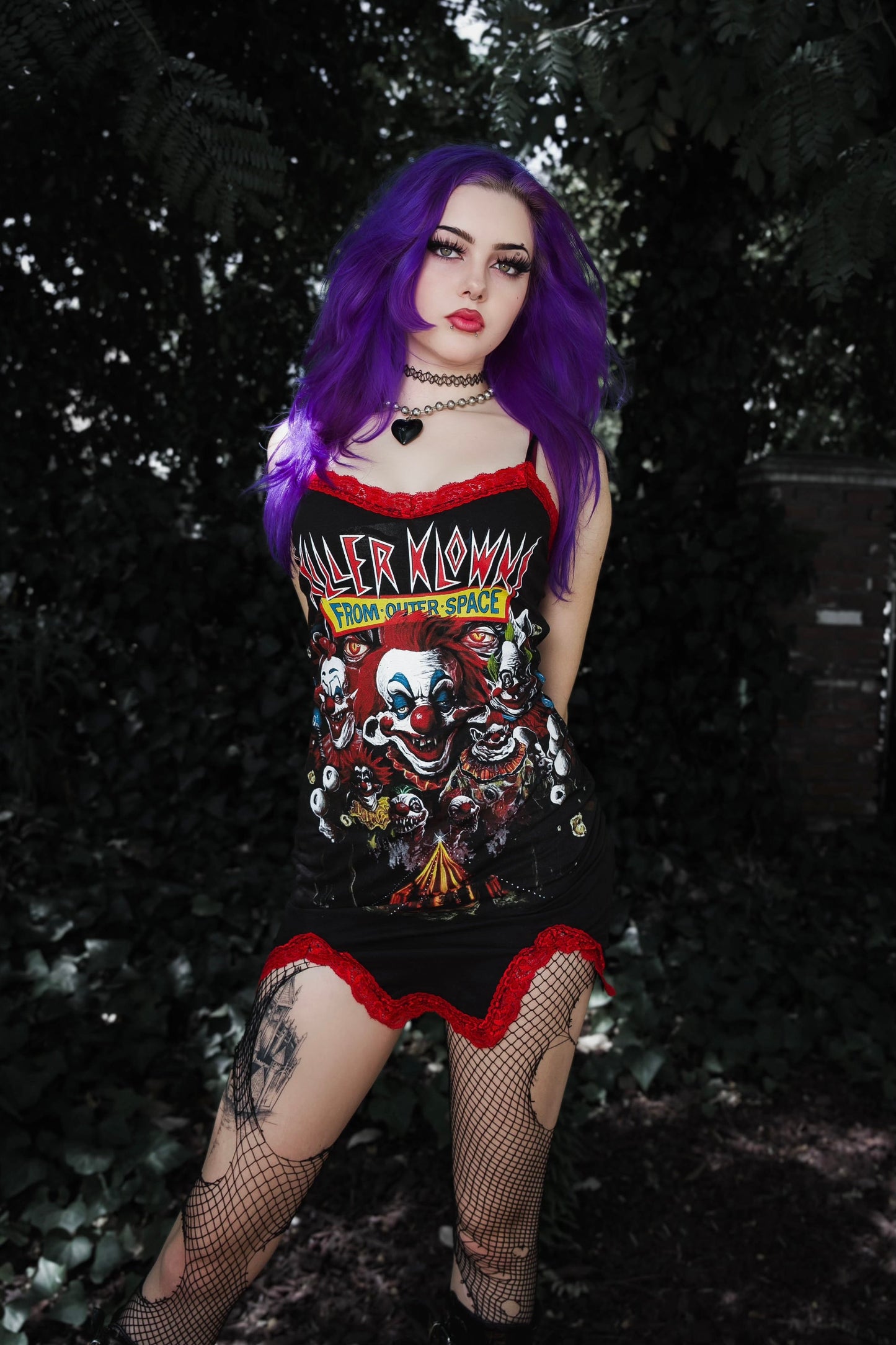 Killer Klowns from Outer Space Slit Red Lace Dress