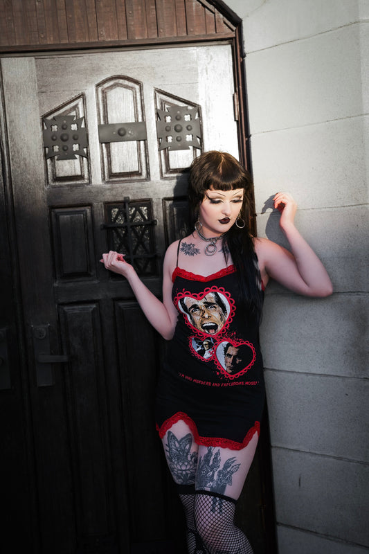 American Psycho Slit Red Lace Dress