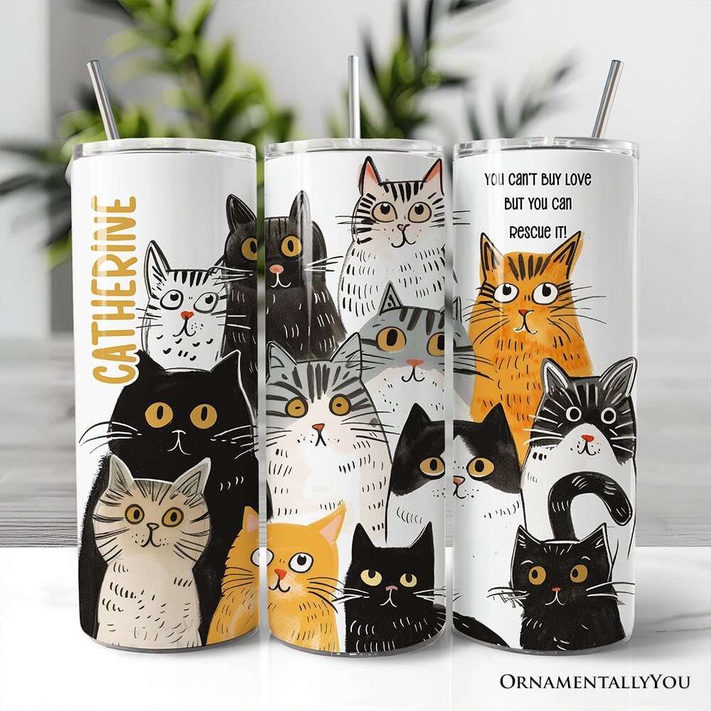 Animal Rescue Cat 20oz Personalized Tumbler With Lid and Stainless Steel Straw, Shelter Supporter Gift Cup