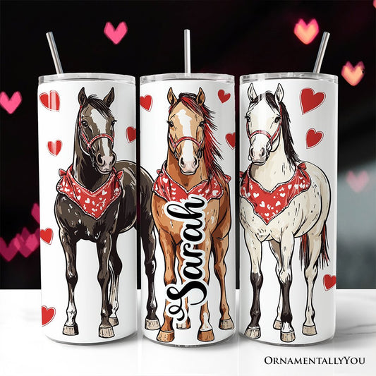 Valentine Horses Western Pattern 20oz Personalized Tumbler With Lid and Stainless Steel Straw, Cute Country Travel Mug Gift