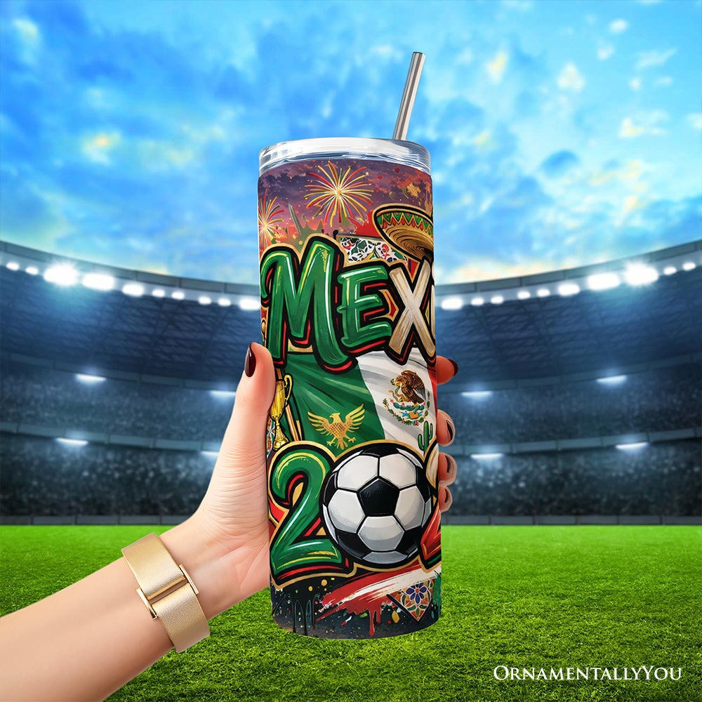 Mexico 2026 Soccer Cup Global Championship 20oz Tumbler With Lid and Stainless Steel Straw, Fans Football Gift Cup