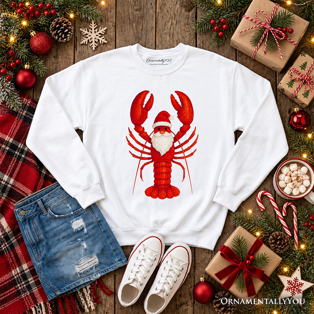 Santa Claws Lobster Sweatshirt, Funny Pun Coastal Christmas Holiday Sweater