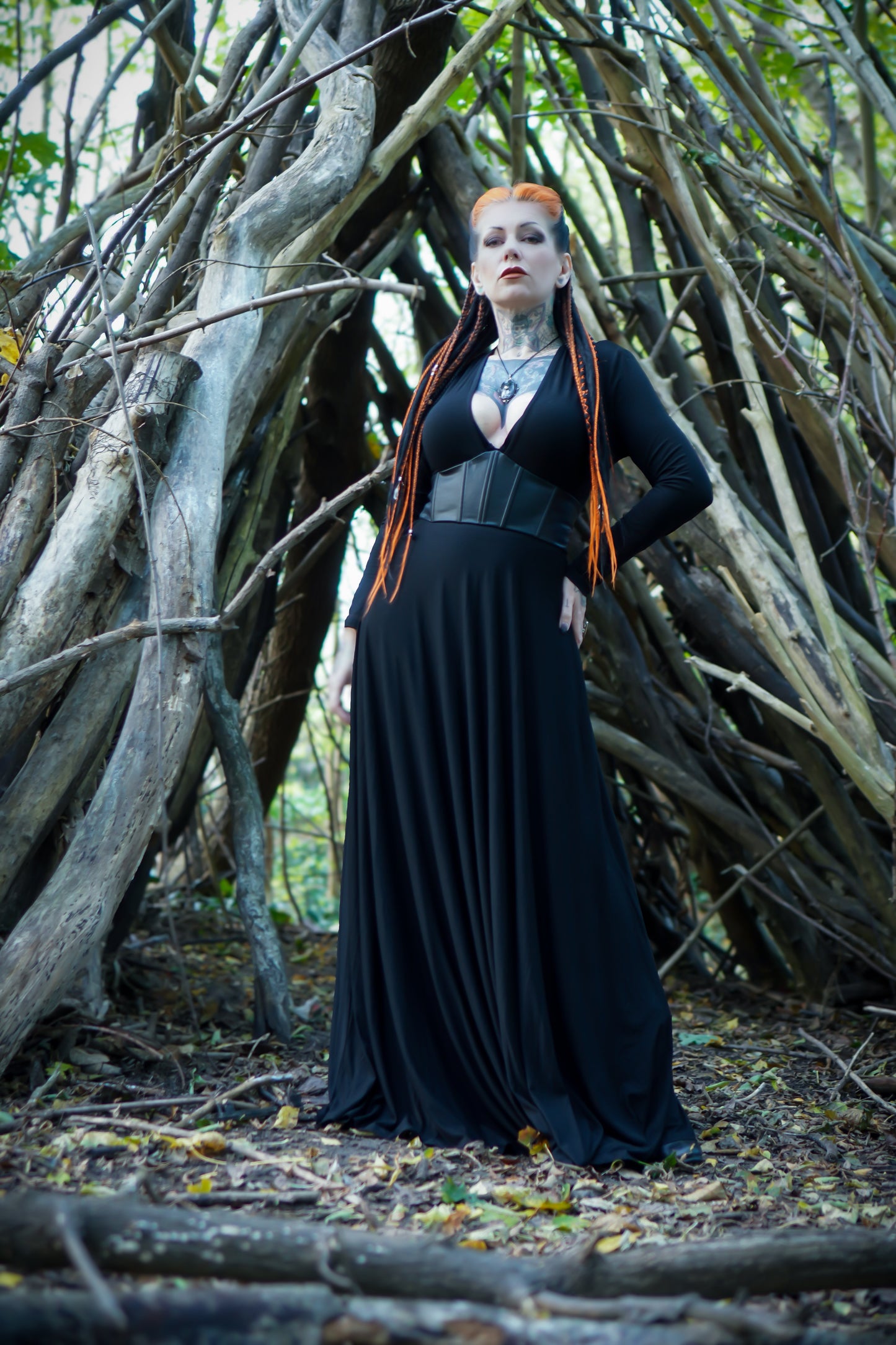 Blair - Jersey Maxi Dress with Vegan Leather Corset Waist - READY TO SHIP