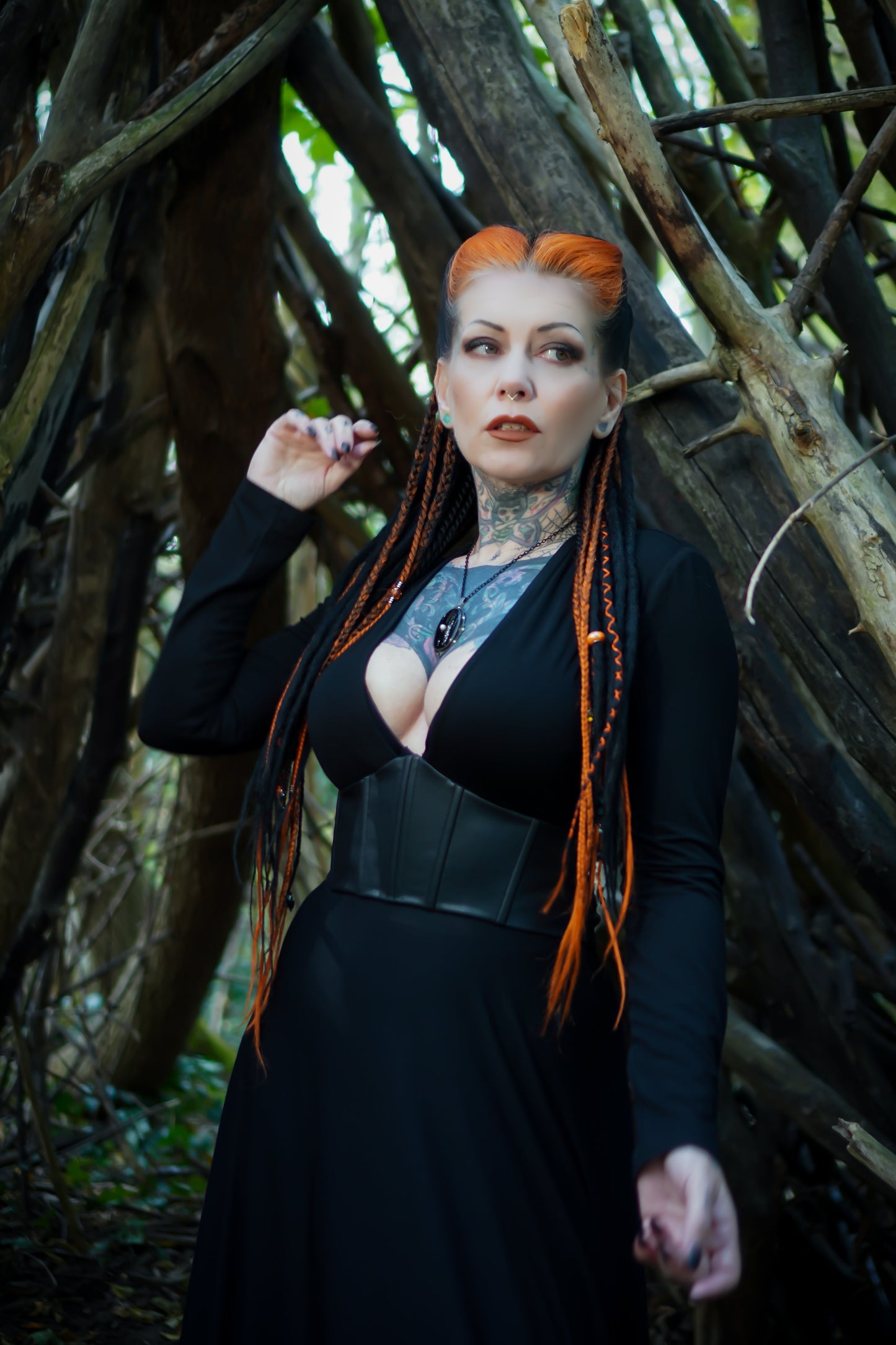 Blair - Jersey Maxi Dress with Vegan Leather Corset Waist - READY TO SHIP