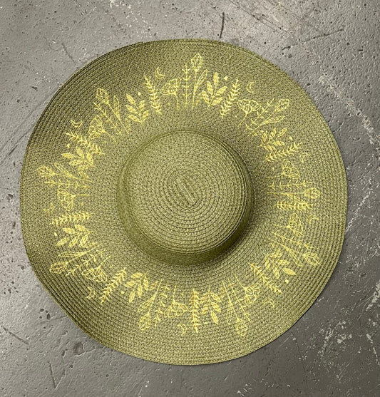 Floppy Sun Hat - XL Brim - Olive Botanicals (Gold)