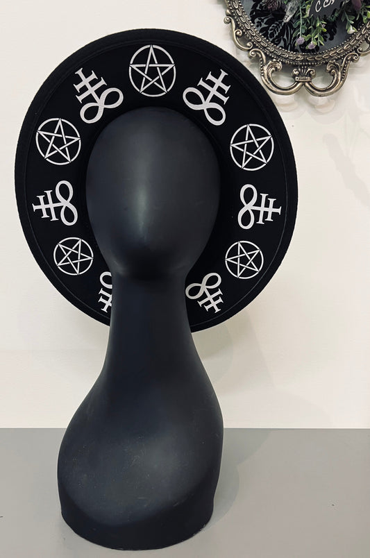 Vegan Felt Wide Brim Hat - Occult B/W