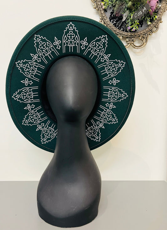 Vegan Felt Wide Brim Hat - XL Brim - Emerald - Wrought Iron