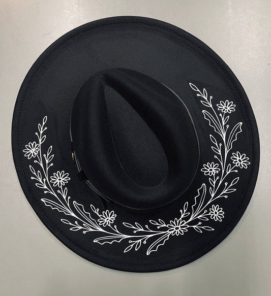 Vegan Felt Hat - XL Brim - Daisies