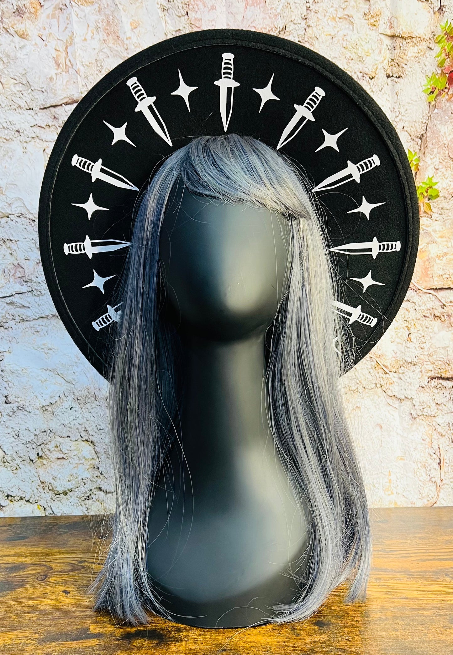 Vegan Felt Wide Brim Hat - Flat Top XL Brim - "Dagger Halo"