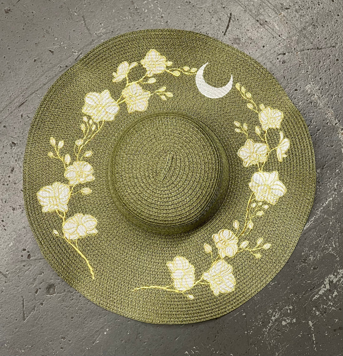 Floppy Sun Hat - XL Brim - Olive Orchids