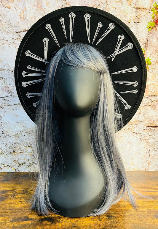 Vegan Felt Wide Brim Hat - Flat Top XL Brim - "Coffin Nails"