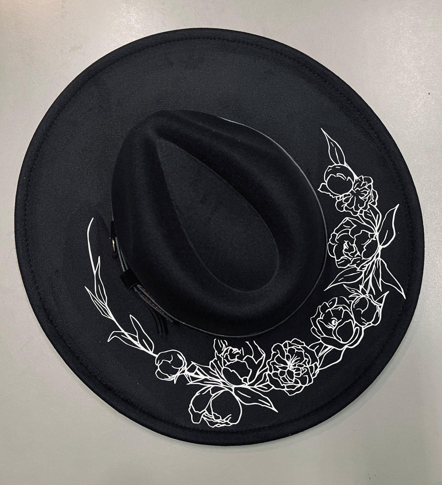 Vegan Felt Hat - XL Brim - Peonies