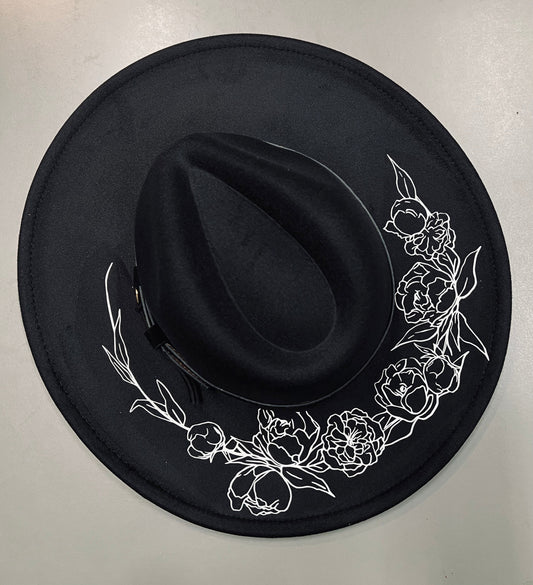 Vegan Felt Hat - XL Brim - Peonies