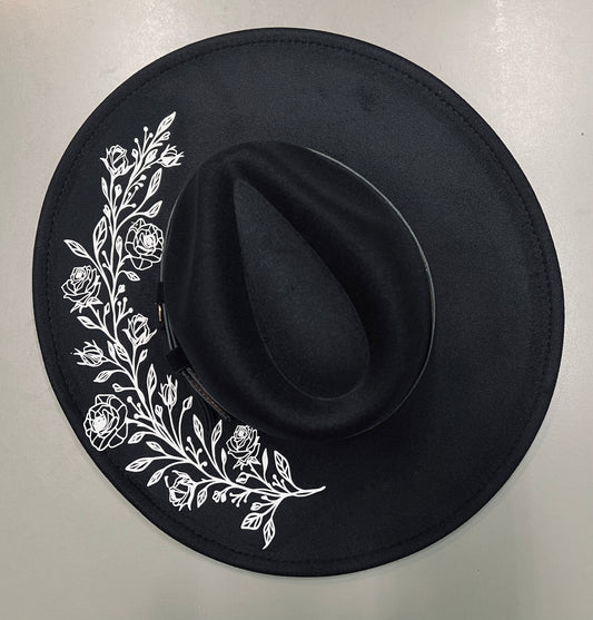 Vegan Felt Hat - XL Brim - Roses