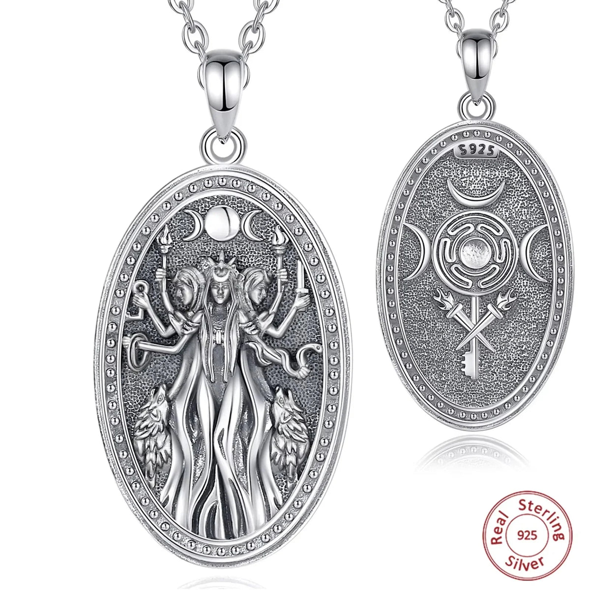 Triple Moon Goddess Sterling Silver Necklace